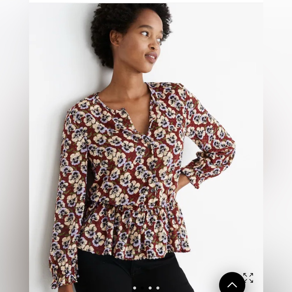 Madewell Drawstring Ruffle-Hem Top in Viola Floral